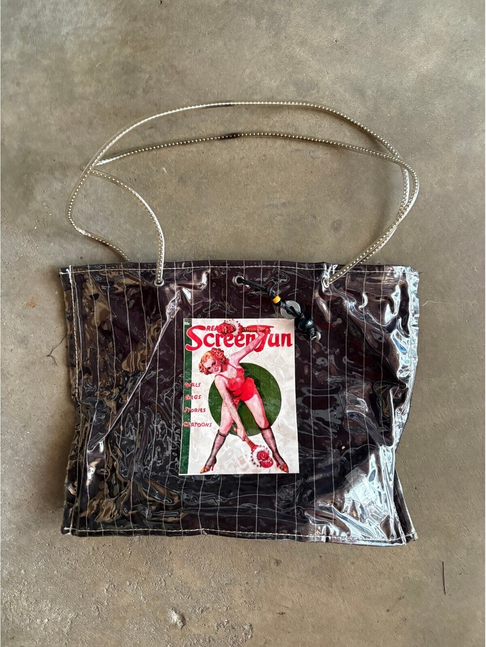 Vtg Vinyl Shoulder Bag Screen Fun Magazine Pin-Up Girl Print